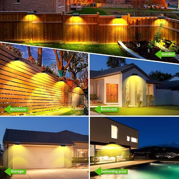 Gutter Lights, 40 LED Solar Patio Decor Lights, Deck Light Outdoor Waterproof Fence Light for Wall Backyard Porch, Patio, Pool,Step Stairs, Yard, Garden, Pathway - 8 Pack-Black,Warm White Light