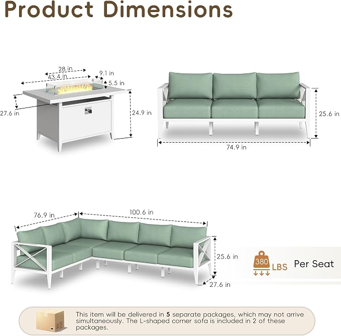 Patio Furniture Set with Fire Pit Table Outdoor Sectional Sofa Conversation Set for Backyard Deck Garden Seating