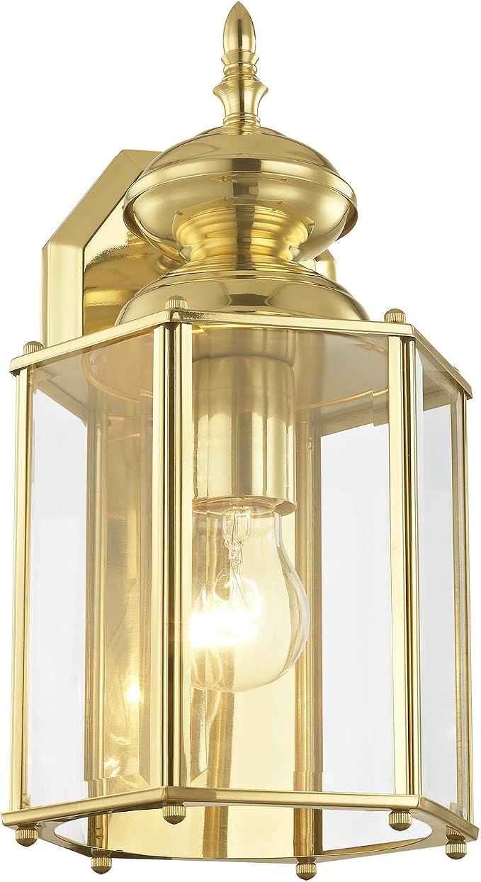 Livex Lighting 2007-02 Outdoor Wall Lantern, Polished Brass | Clear Beveled Glass Shades