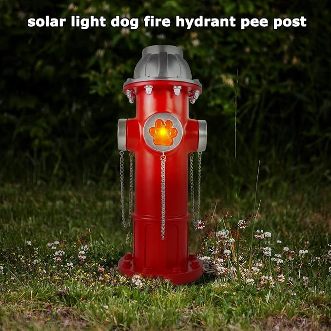 Fake Fire Hydrant Statues for Dogs to Pee On, Solar Light Fire Hydrant with Glowing Paw Prints for Garden Statues Lawn Outdoor Decorations, 14.5" Tall