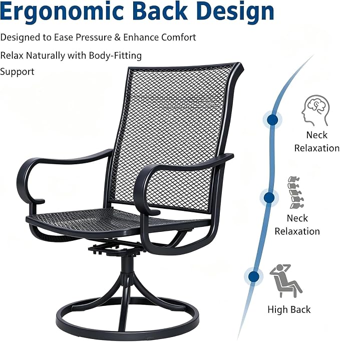 Outdoor Swivel Rocker Patio Dining Chair Set of 8, Textilene High Back with Metal Frame, All Weather, for Backyard, Lawn, Deck and Porch