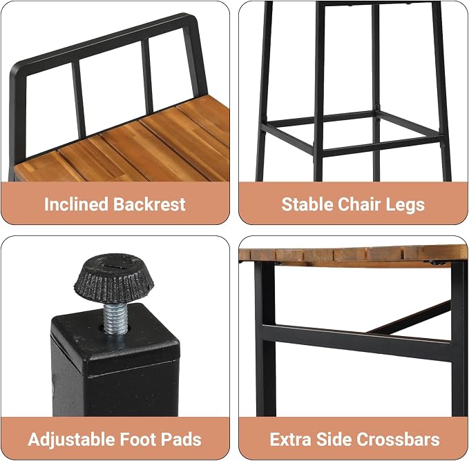 5-Piece Acacia Wood Patio Dining Set, Outdoor Garden Table & 4 Chairs With Rustic Brown Finish, Heavy Duty Iron Frame Furniture for Backyard Deck Porch, Garden Table & Chairs, Outdoor Dining Furniture