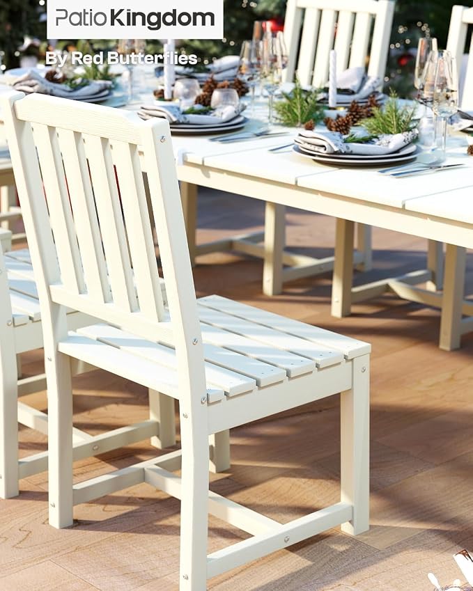 7-Piece Outdoor Dining Set with 11FT Umbrella for 6,White | 75.2'' HDPE table, chairs included, weather-resistant furniture with hole, ideal for lawn, poolside, yard, garden, deck
