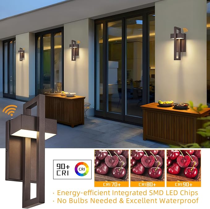 LED Outdoor Wall Sconce Dusk to Dawn Outdoor Lighting, Modern Exterior Lighting Fixtures, Brown LED Front Porch Lights Outside Wall Mount Lights for House, Hallway, Warm White 3000K, 1 Pack