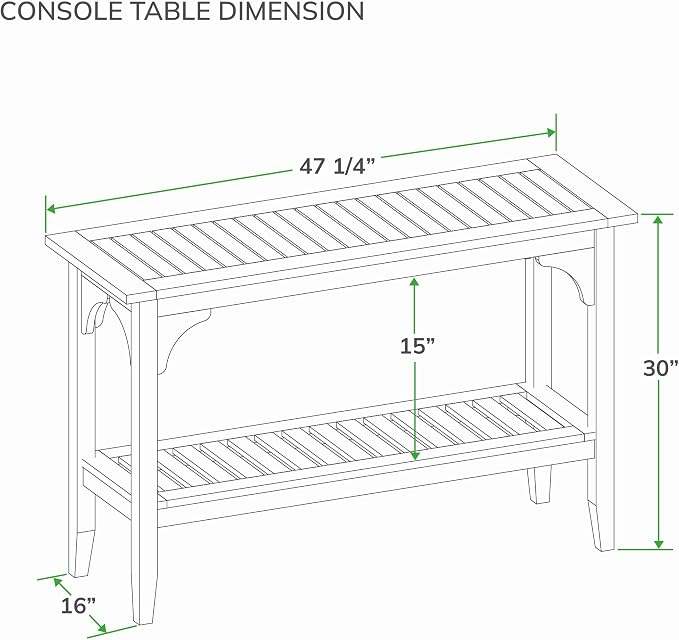 Cambridge Casual Auburn Solid Teak Wood Outdoor Console Table – Narrow Garden Table with Bottom Shelf for Patio, Deck, or Poolside – Premium Weather-Resistant