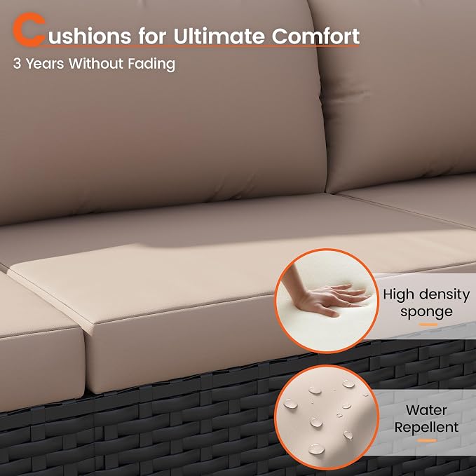 Patio Furniture Set, 7-Piece Outdoor Sectional All-Weather Wicker Patio Conversation Set for Backyard, Garden, Beige