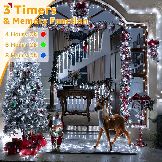 Ollny 262FT 800LED White Christmas Lights Outdoor Indoor Plug in | 8 Modes Fairy Light with Remote Waterproof Timers Dimmable LED String Lights for Bedroom Classroom Christmas Tree Decoration
