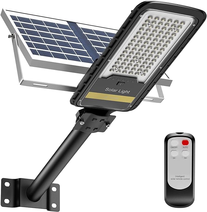 Solar Street Lights Outdoor | Dusk to Dawn, IP67 Waterproof, 6500K Solar Flood Light with Remote Control, Security Lights for Pathway, Yard, Garden