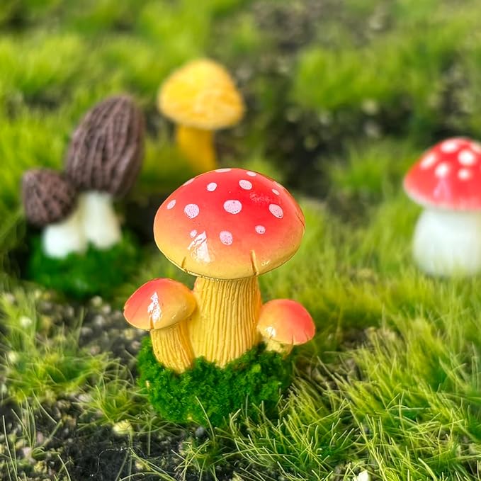 JKanruh 22 Pcs Miniature Resin Mushroom,Fairy Garden Mushrooms for Outdoor Home Décor,Cake Decoration,DIY Crafts,Landscape Plant Pots Accessories …