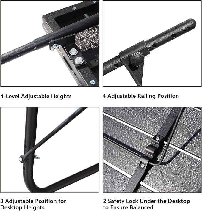 Balcony Table Hanging Deck Railing Table Outdoor Balcony Bar Tables for Railings Aluminium Folding Adjustable for Patio Deck Garden Baluster Windows 23.6" x 15.7", All Weather Space Saving Black