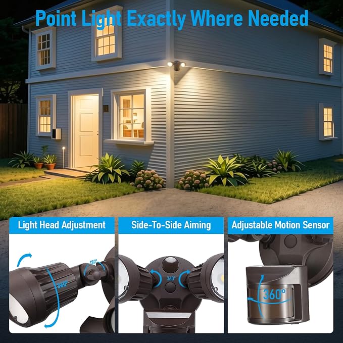 LEONLITE Motion Sensor Security Lights Dusk to Dawn IP65 3000K Bronze | COB LED Motion Detector Flood Light Outdoor, Aluminum, 100-277V, ETL Listed, Adjustable Heads, Waterproof, Warm White