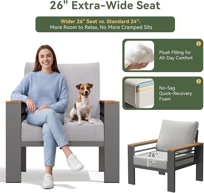 Aoxun Patio Furniture Set, 7 Piece Aluminum Patio Sets With 5" Thicken & Washable Cushion, Waterproof Outdoor Furniture With Coffee Table, Outdoor Couch Sectional For Backyard, Porch And Garden (Grey)