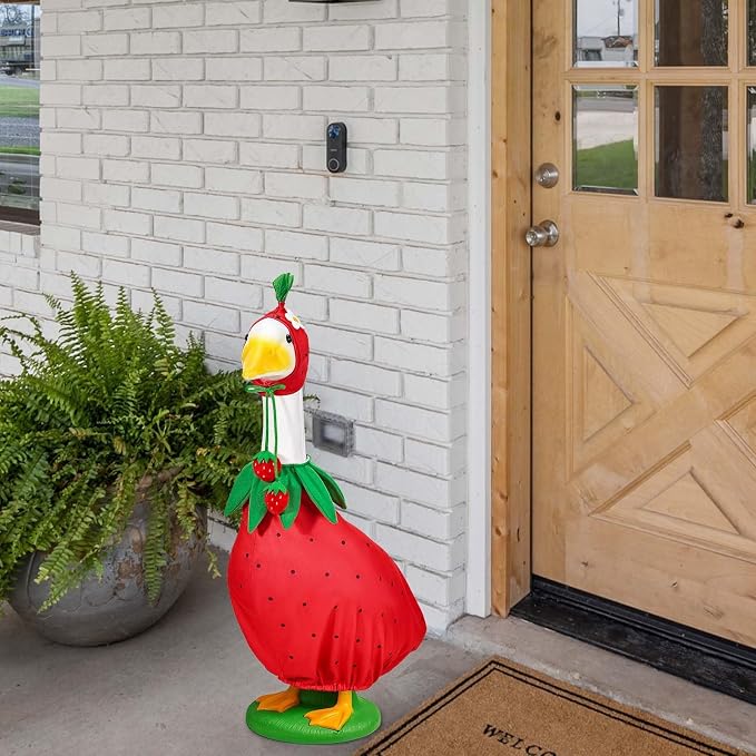Strawberry Porch Goose Outfits Strawberry Goose Clothes for Outdoor Garden Yard Patio Lawn Goose Statue