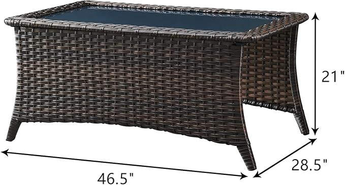 Rilyson Patio Tables Wicker Coffee Table - Outdoor Rattan Coffee Tables with Glass Top for Patio Proch Deck Balcony Rectangle Brown