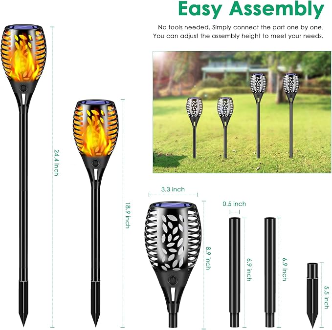 TomCare 8 Pack Solar Lights Outdoor Flickering Flame Solar Torch Lights | Realistic Flame Effect, Charges in 6-8 Hours, 10-12-Hour Runtime, IP65 Waterproof, Auto On/Off for Yard, Patio and Garden