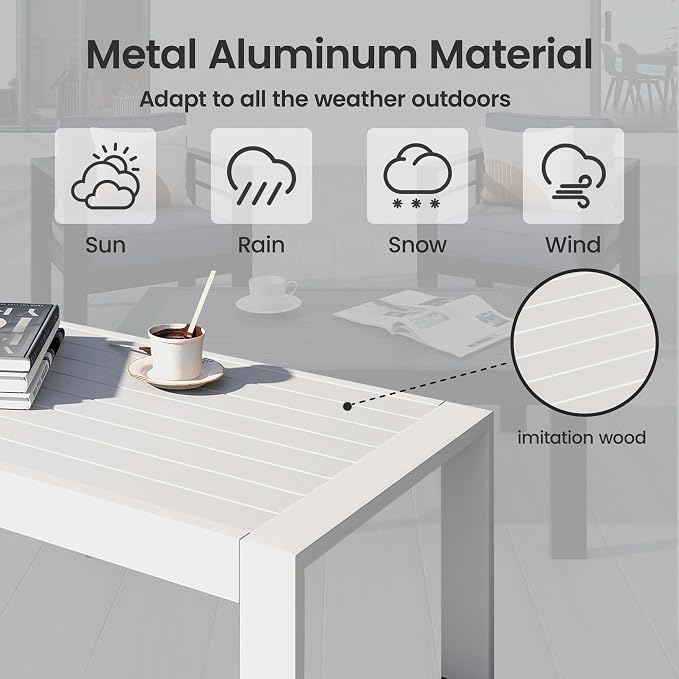 FansaFurn All-Weather Aluminum Outdoor Coffee Table, Modern Rectangle Patio Coffee Table for Balcony Garden, Light Grey