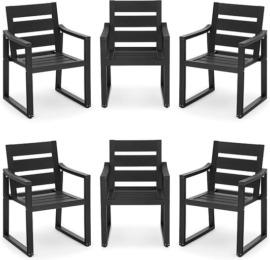 Cozyman HDPS Outdoor Dining Chairs Set of 6, 350LBS, Patio Dining Chairs with Armrest, All Weather Outdoor Kitchen Chairs with Square Frame Legs for Outdoor Indoor, Lawn, Garden, Backyard, Black