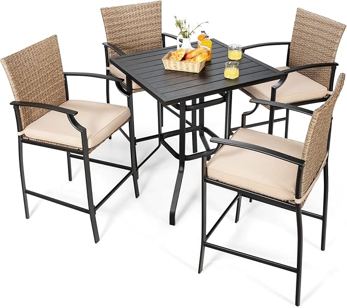 Tangkula Patio Bar Height Table, 32 Inch Outdoor Steel Square Bar Table, Bistro High Top Table W/Powder-Coated Tabletop, Solid Metal Frame, Ideal for Backyard, Poolside, Garden (Black)