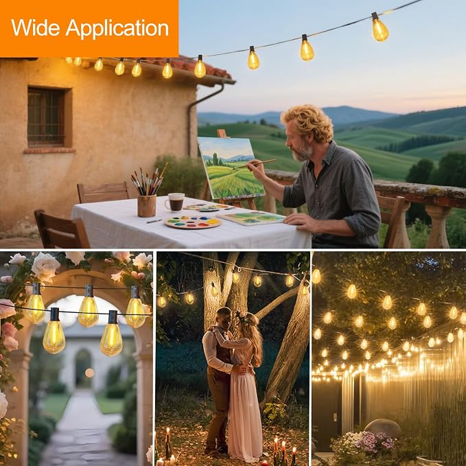 100FT S14 E12 Outdoor String Lights Waterproof Patio 30+1 (1 Spare) bulb | Outside Hanging Shatterproof S14 E12 LED Light Bulb for Parties Porch Garden Fences Backyard Outdoor Indoor