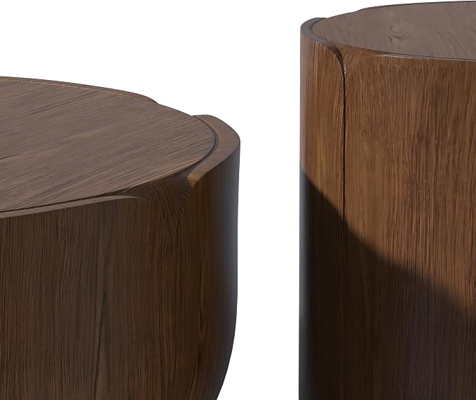 Round Outdoor Indoor Coffee Table Set, 2PC, 35.63" Modern Wood Grain Drum Center Table Set, Sturdy MGO Waterproof, No-Assembly, for Patio, Garden, Backyard, Living Room