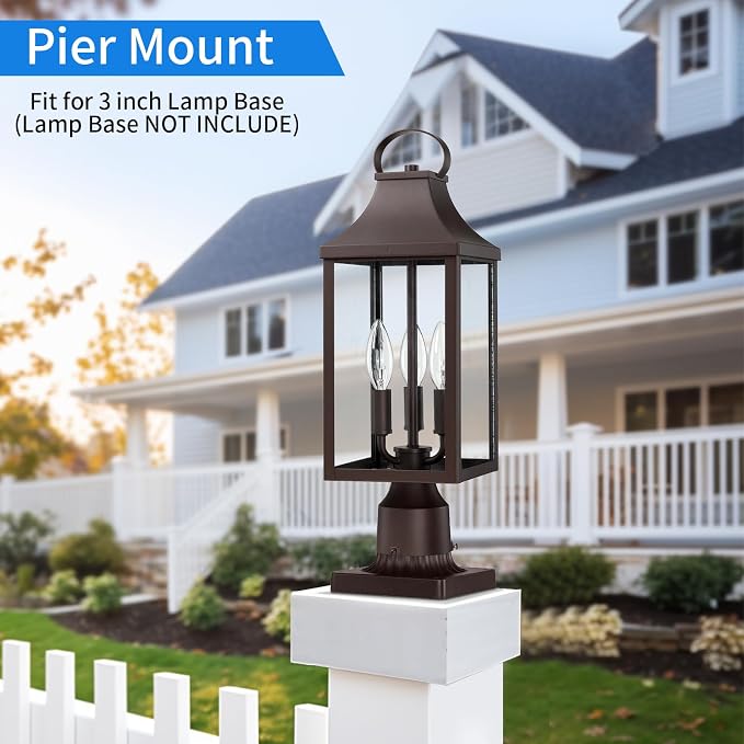 18.62 Post Light Outdoor, Large 3-Light Lamp Post Light Fixture, Brown | Modern Pillar Outside Lighting Waterproof Post Lantern Lamp Outdoor Post Light Fixtures Pole Lights for Porch, 1 Pack