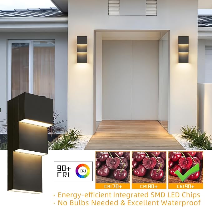 Modern LED Outdoor Wall Sconce 30W Exterior Lighting Fixtures, Black Outside Lights for House Integrated LED Outdoor Wall Mount Lights for Front Porch Garage, Warm White 3000K, 1 Pack