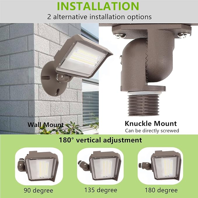2Pack Dusk to Dawn Outdoor 40W LED Flood Light with Knuckle & Plate Mount,5000K ETL Commercial LED Security Lighting