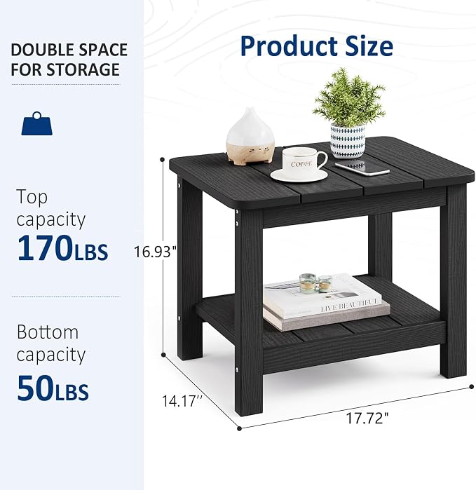 18" Outdoor Side Table, 2-Tier Patio Side Table, Weather Resistant, Easy Assembled, HIPS Adirondack Side Table for Backyard, Pool, Indoor