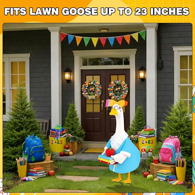 Back to School Porch Goose Outfits Teacher Goose Costume | for 23''H Plastic/Cement Statues, Lawn Patio Garden Yard School Classroom Decor