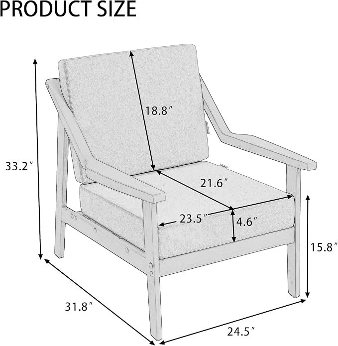 Outdoor Patio Furniture Set, 2 Piece Outdoor Patio Sofa Armchairs with Washable Thick Cushions, All-Weather Solid Wood Patio Bistro Set for Porch, Balcony, Natural Frame & Dark Gray Cushion