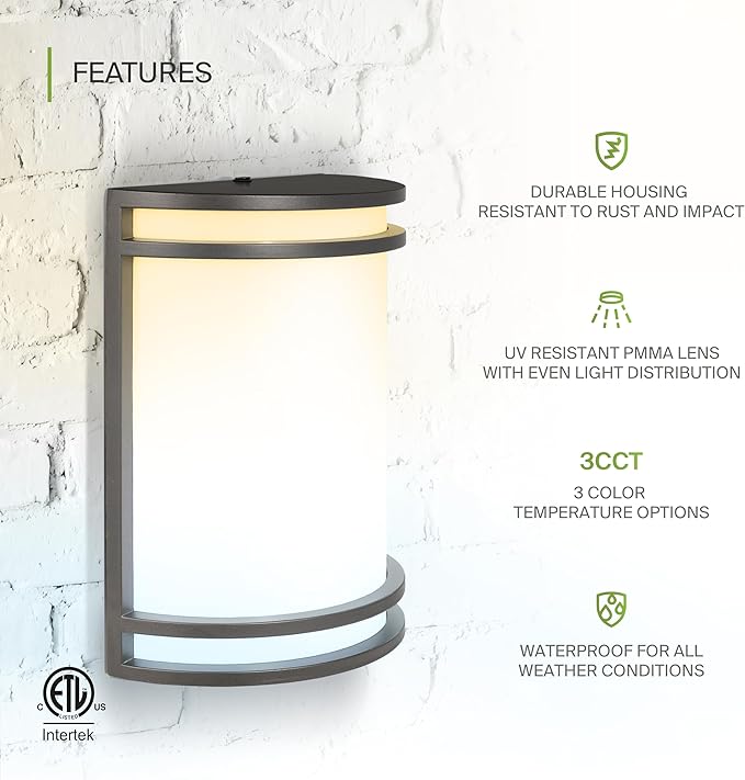 ASD 10 Inch LED Outdoor Sconce Lights - 15W 120-277V 3000K 4000K 5000K Bronze Exterior Lighting Fixtures, Dimmable Exterior Lights for House, Modern Patio Wall Light Fixture ETL 2 Pack