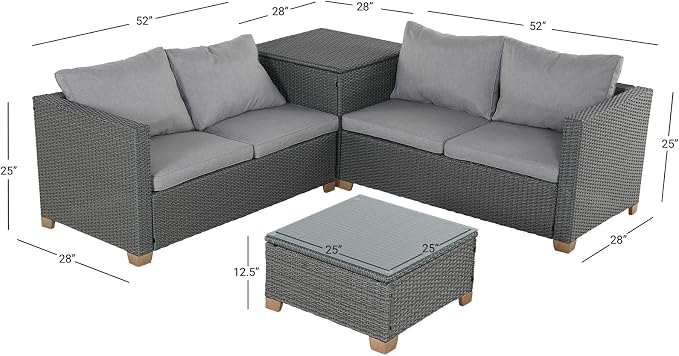 Grand patio Outdoor Conversation Set with Wicker Armrest,Wicker Patio Furniture Set,Modular Sectional Sofa Set with Thick Cushions for Backyard Garden Poolside (Right Armrest Loveseat, Light Gray)