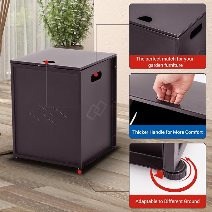 Propane Tank Cover Table – 20LB Outdoor Gas Cylinder Hideaway Storage Box with Side Handles – Metal Side Table for Garden Fire Pits