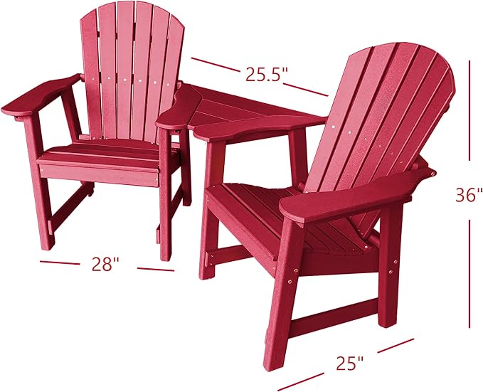 Phat Tommy 2 Chair Dining Table Set - Poly Outdoor Furniture - Small Patio Dining Set for Apartment Balcony Furniture, Recycled Poly Lumber Chairs and Table, Cranberry Red