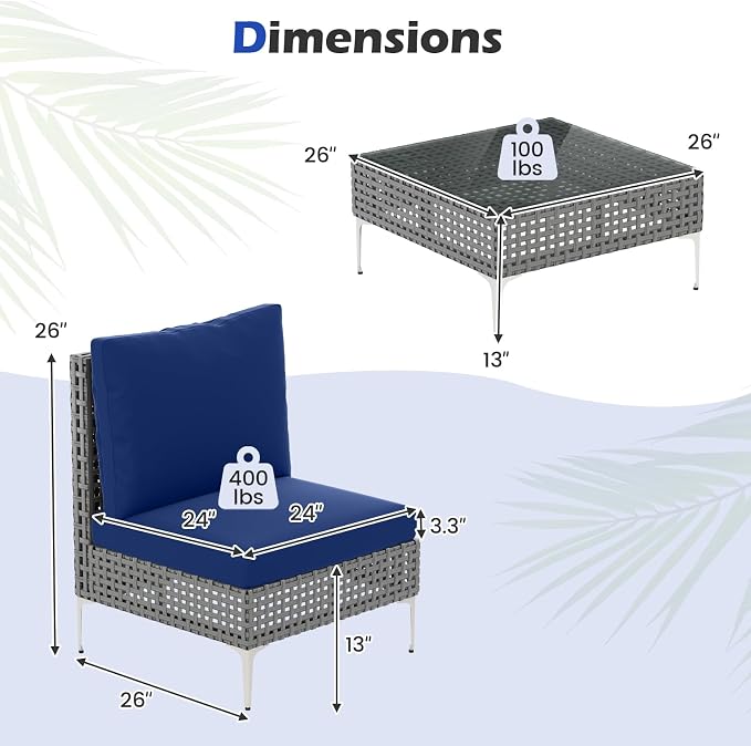 Tangkula 3 Pieces Patio Furniture Set, PE Rattan Conversation Chairs with Tempered Glass Coffee Table, Soft Back & Seat Cushions, Heavy Duty Metal Frame, Outdoor Bistro Set for Garden & Pool