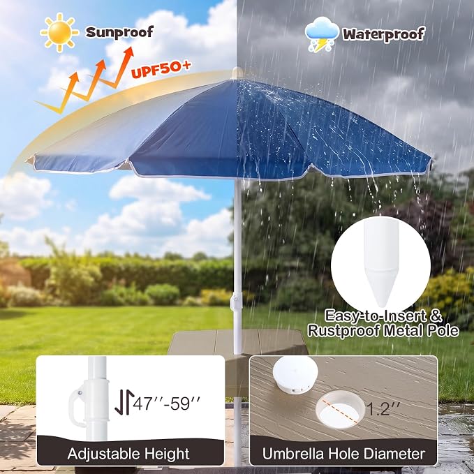 KOTEK Kids Picnic Table with Umbrella, Toddler Outdoor Table and Bench Set, Easy to Clean, HDPE Top & Metal Frame, 660LBS Capacity, Kids Patio Furniture for Backyard Park Garden (Coffee)