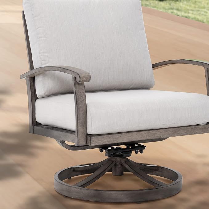 HAPPATIO Aluminum Outdoor Conversation Set - 3 Piece Swivel Rocker Patio Chairs with Thick Cushions and Side Table, Patio Furniture Set for Backyard Porch Balcony Front Porch (Gray)