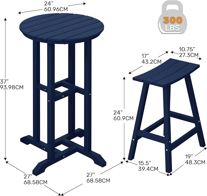Costaelm Outdoor Bar Table, 37" Counter Height Round Patio Cocktail Bar Table, Patio Bar Table 3-Pieces Set Bistro Dining Table Pub Table forDeck, Backyard, Garden, Navy Blue