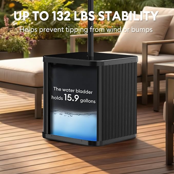 Umbrella Side Table - Hyperzoo Outdoor Patio Table with Umbrella Hole, Heavy Duty Plastic Poolside Table Holds 132 lbs with Water Filled Base, Fits ≤1.5”Umbrella Pole for Poolside & Backyard, Black