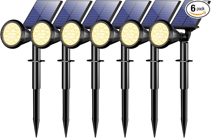 Solar Spot Lights Outdoor Waterproof IP65, Flag Landscape Spotlights | 6 Pack 4 Lighting Modes Solar Powered Spotlights Auto On/Off,Solar Garden Yard Pathway Wall Uplights for Outside,Warm White