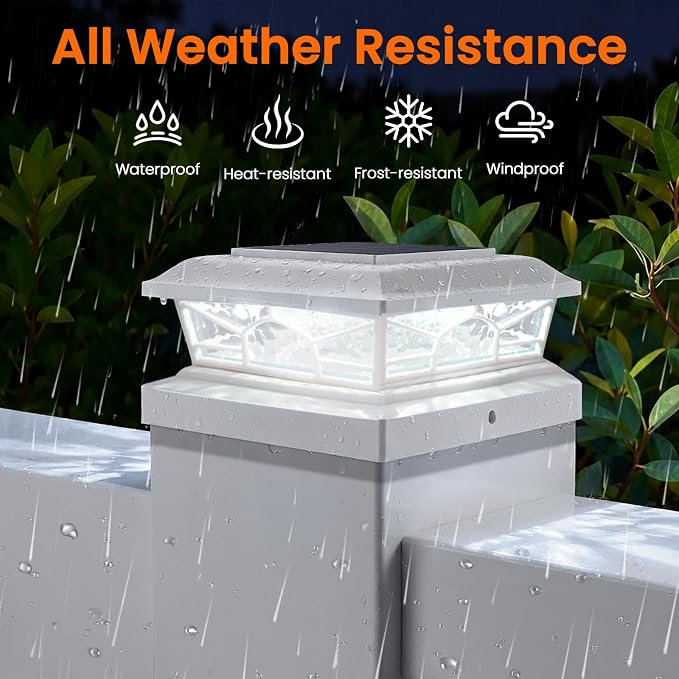 Brightever 4x4 3.5x3.5 Solar Post Cap Lights 8-Pack White | 2 Modes (Warm/Cool White), 16LEDs, for Wooden/Vinyl Posts, IP65 Waterproof, Outdoor, for Fence, Deck, Patio, Yard, Porch