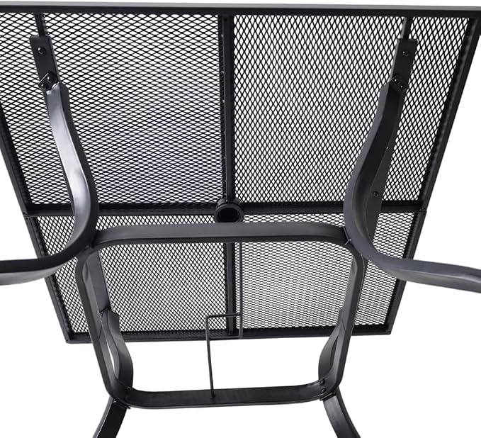 Square Metal Mesh Patio Dining Table for 4, Black Electroplated Steel Outdoor Dining Furniture Table with Umbrella Hole, Patio Furniture for Backyard, Porch, Deck