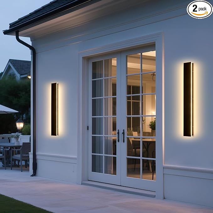 AioTio 39.3in 2pcs Modern Outdoor Wall Light for House, Black Upgraded 4.72in Wide 3000K Waterproof IP65 Porch Lights Wall Sconce,Long LED Linear Outside Exterior Lighting Fixtures for Garage,Patio