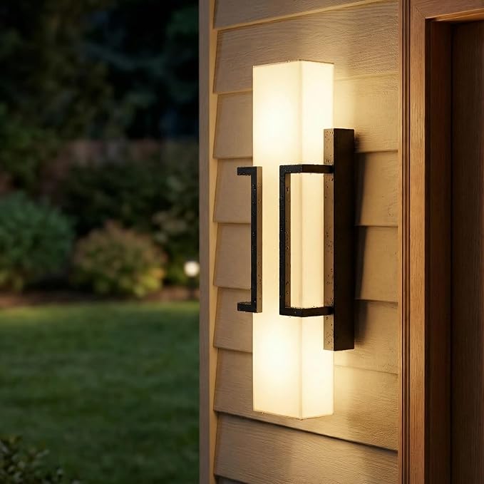 Hyunbae Modern Dusk to Dawn Outdoor Wall Lights, 16" Black LED Porch Light | 20W Outdoor Wall Sconce, Photocell Sensor,3000K Dimmable Exterior Light, IP65 Wall Mount Waterproof, Garage Patio Doorway Use
