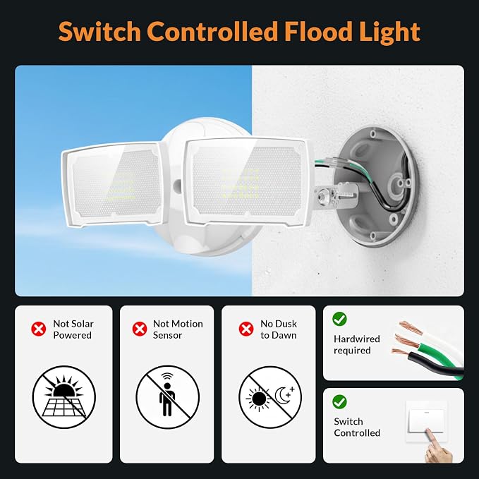 LEPOWER 2 Pack 28W 3000LM ‌LED Switch Controlled Security Light‌s ‌Outdoor‌ | LED Exterior Flood Lights Outdoor with 2 Heads, 5500K Daylight, IP65 Waterproof, Wet Location for Porch, Garden, Yard, Garage