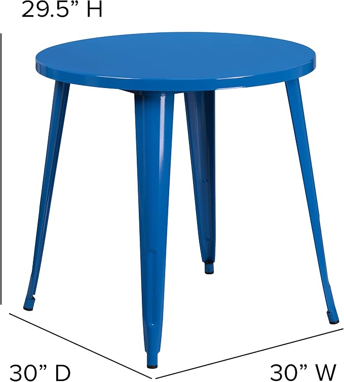 EMMA + OLIVER Commercial Grade 30" Round Blue Metal Indoor-Outdoor Table