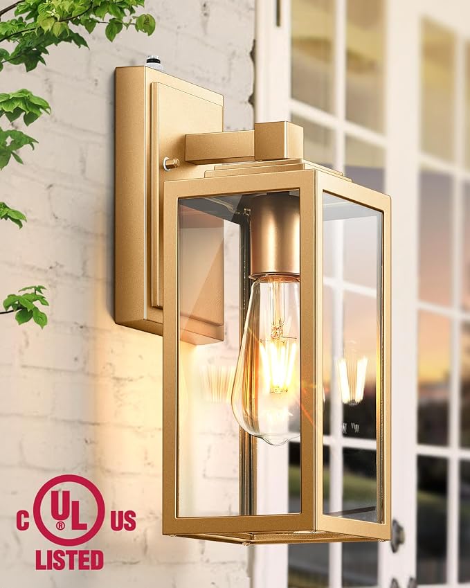 VIANIS Dusk to Dawn Outdoor Wall Lanterns, 2 Pack Golden Exterior Lighting Fixtures Wall Mount Sconces with Photocell Sensor, Waterproof Gold Porch Light Outside Garage Sconces Lamps for House Patio