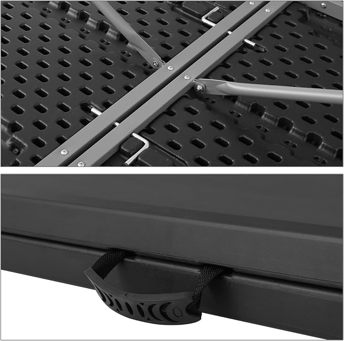 Magshion 8ft Plastic Folding Table with Handle for Indoor Outdoor, 8 Foot Utility Commercial Craft Foldable Table for Party Events, Black