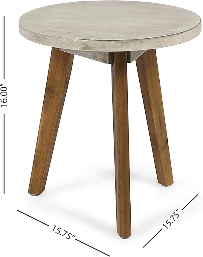 Great Deal Furniture GDFStudio Outdoor Side Table, Farmhouse-Style, Light Gray Acacia Wood Frame