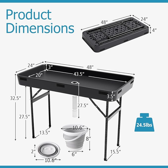 Folding Ice Cooler Table with Drain & Removable Matching Skirt, No Assembly Outdoor Cooler Side Tables, Beverage Fill and Chill Tables, Portable Ice Table for Party BBQ Camping Wedding